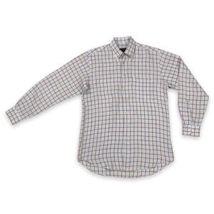 Scott Barber Shirt Men Medium Long Sleeve Button Down Plaid Linen Blue Check